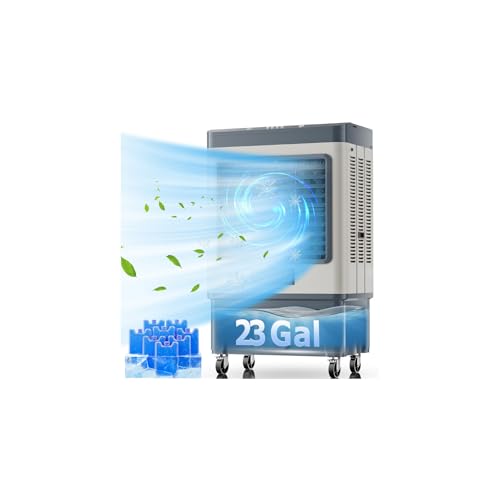 Auertech 7000CFM Swamp Cooler Outdoor, 23 Gal Swamp Cooler Air Conditioner with Large Water Tank, 3 Speed, 8 Ice Pack, Metal Frame Commercial Evaporative Air Cooler for Garage Warehouse Restaurant